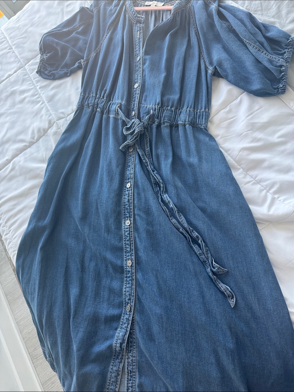 LOFT Blue Washed Button-Front Maxi Dress